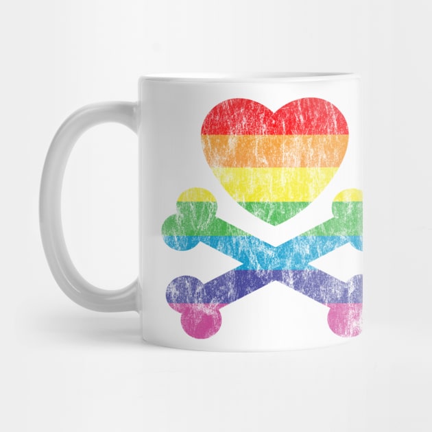 gay rainbow heart and crossbones by chromatosis